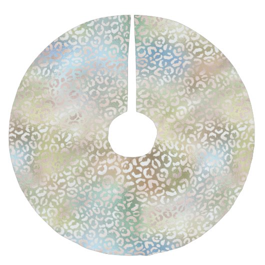 Aqua Gold Leopard Print Polyester Weihnachtsbaumdecke (Vorderseite)