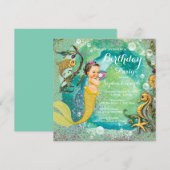 Aqua Gold Little Mermaid Under Sea Birthday Party Einladung (Vorne/Hinten)