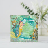 Aqua Gold Little Mermaid Under Sea Birthday Party Einladung (Stehend Vorderseite)