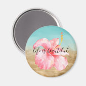 Aqua Gold Marmor Pink Aqua Hibiskus Blume Magnet (Vorderseite/Rückseite)