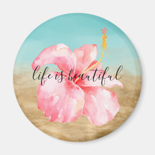 Aqua Gold Marmor Pink Aqua Hibiskus Blume Magnet