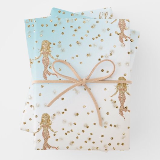 Aqua Gold Meerjungfrau Sparkle Glitzer Confetti Geschenkpapier Set (Beispiel)