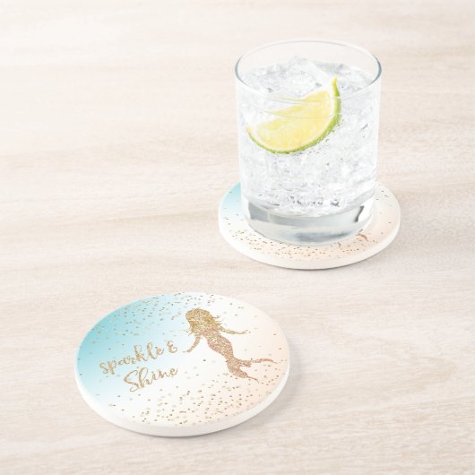 Aqua Gold Meerjungfrau Sparkle Glitzer Confetti Getränkeuntersetzer (Seite)