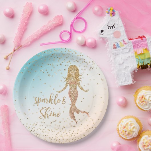 Aqua Gold Meerjungfrau Sparkle Glitzer Confetti Pappteller (Party)
