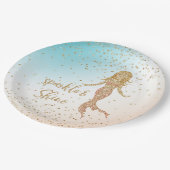 Aqua Gold Meerjungfrau Sparkle Glitzer Confetti Pappteller (Schrägansicht)