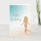 Aqua Gold Mermaid Glitzer Confetti Birthday Karte (Vorderseite)