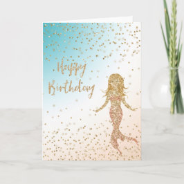 Aqua Gold Mermaid Glitzer Confetti Birthday Karte