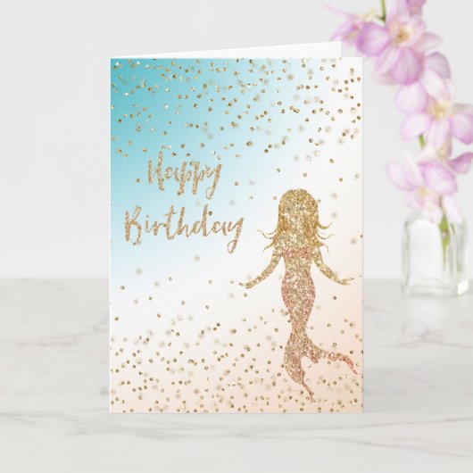Aqua Gold Mermaid Glitzer Confetti Birthday Karte (Orchidee)