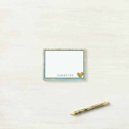 Aqua-Gold Ombre abstrakt Post-it Klebezettel (Auf Schreibtisch)