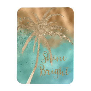 Aqua Gold Palm Tree Shine Bright Glitzer Magnet