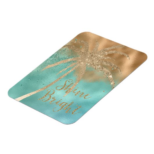 Aqua Gold Palm Tree Shine Bright Glitzer Magnet (Linke Seite)