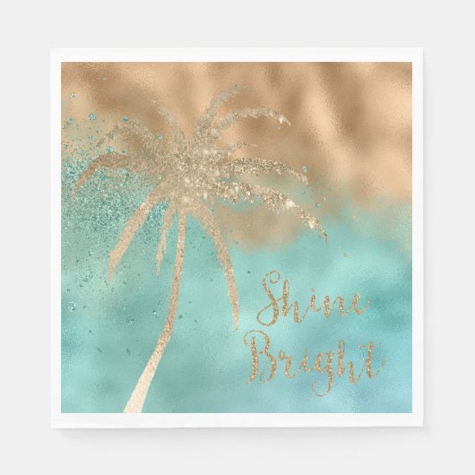 Aqua Gold Palm Tree Shine Bright Glitzer Serviette (Vorderseite)