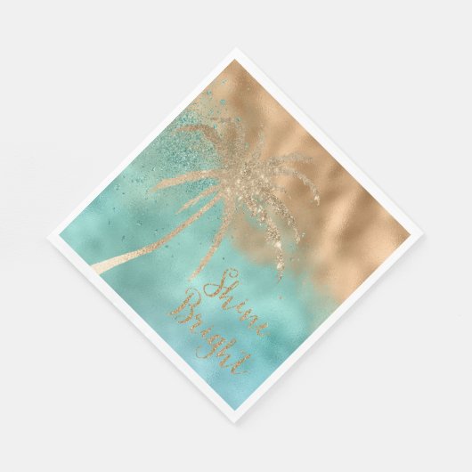 Aqua Gold Palm Tree Shine Bright Glitzer Serviette (Ecke)