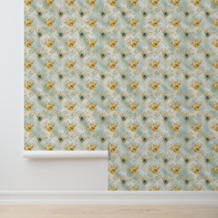 Aqua Gold Peacock Feathres Tapete