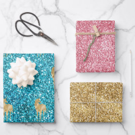 Aqua Gold Pink Glitzer Glam Einhorn Sparkasse Geschenkpapier Set