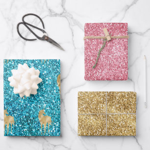Aqua Gold Pink Glitzer Glam Einhorn Sparkasse   Geschenkpapier Set