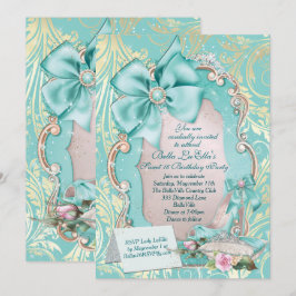 Aqua & Gold Princess Sweet 16 Einladung