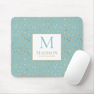 Aqua Gold Raindrop Moderne Trendy Monogram Mousepad