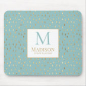 Aqua Gold Raindrop Moderne Trendy Monogram Mousepad (Vorne)
