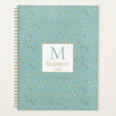 Aqua Gold Raindrop Moderne Trendy Monogram Planer (Vorderseite)
