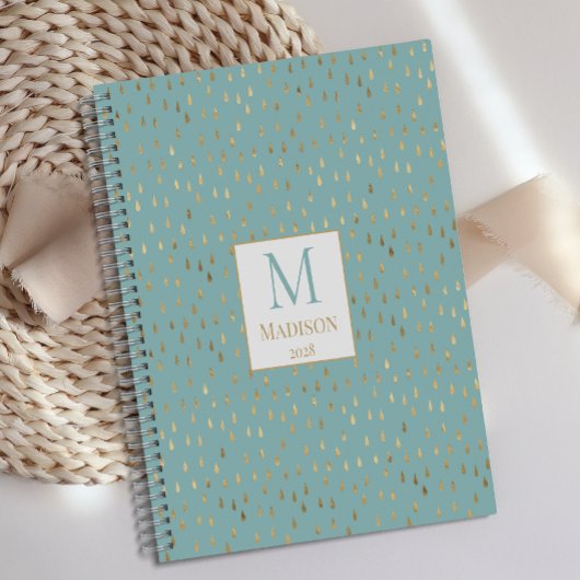 Aqua Gold Raindrop Moderne Trendy Monogram Planer