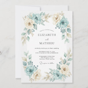 Aqua Gold Ranunculus Eukalyptus Hochzeit Einladung