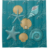 Aqua & Gold Seahells Coral Reef Duschvorhang (Vorderseite)