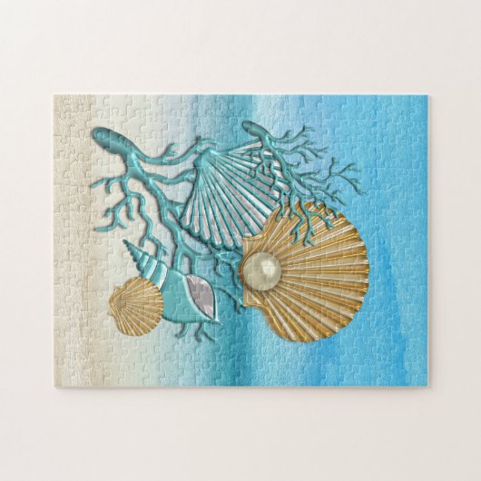 Aqua & Gold Seashells Puzzle (Horizontal)