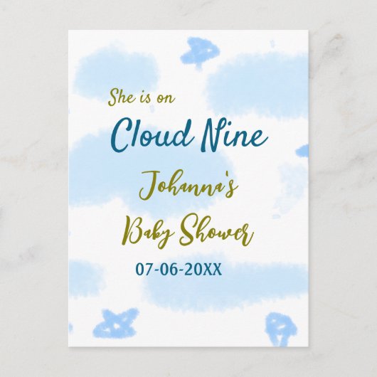 Aqua gold sie ist auf Wolke neun Baby Duschwolken Postkarte (Vorderseite)