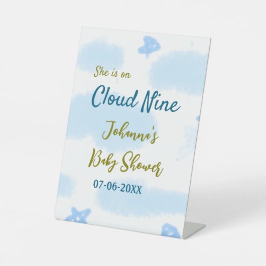 Aqua gold sie ist auf Wolke neun Baby Duschwolken Sockelschild (Vorderseite)