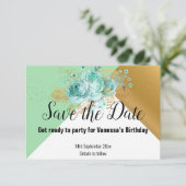 AQUA GOLD SILVER GRAU SAVE THE DATE RSVP KARTE (Stehend Vorderseite)
