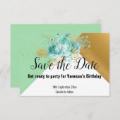 AQUA GOLD SILVER GRAU SAVE THE DATE RSVP KARTE (Vorne/Hinten)