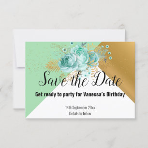 AQUA GOLD SILVER GRAU SAVE THE DATE RSVP KARTE