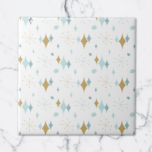 Aqua, Gold Starburst Mitte des Jahrhunderts Muster Fliese
