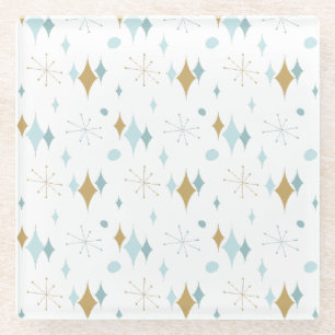 Aqua, Gold Starburst Mitte des Jahrhunderts Muster Glasuntersetzer