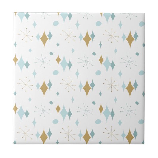 Aqua, Gold Sternexplosion Mitte Jahrhundert Muster Fliese (Vorderseite)