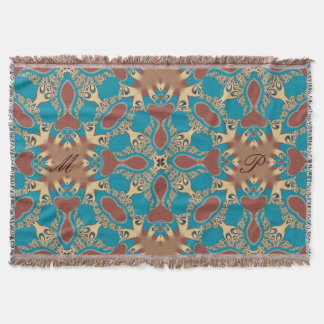 Aqua Gold Tribal Geometric Woven Throw Blanket Decke