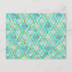 Aqua Gold und Green Maroccan Muster Postkarte