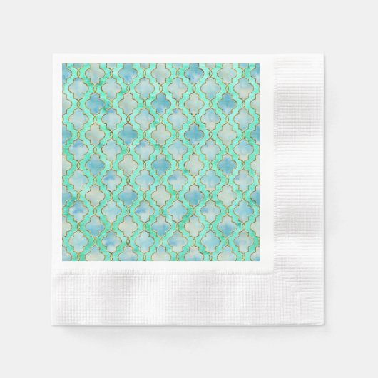 Aqua Gold und Green Maroccan Muster Serviette (Vorderseite)