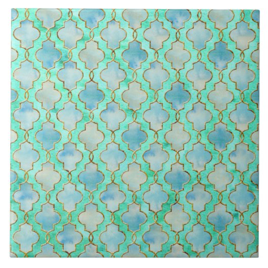 Aqua Gold und grünes marokkanisches Muster Fliese (Vorderseite)