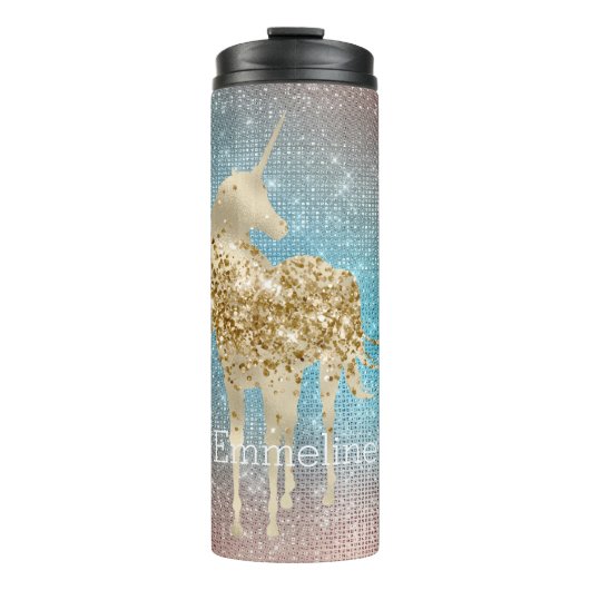 Aqua Gold Unicorn Sparkle Thermosbecher (Vorderseite)