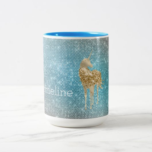 Aqua Gold Unicorn Sparkle Zweifarbige Tasse (Mittel)