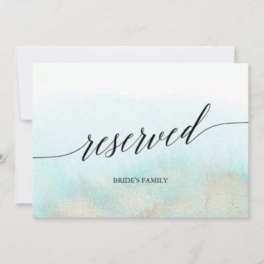 Aqua & Gold Wasserfarben Strand Hochzeit vorbehalt (Vorderseite)