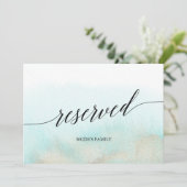 Aqua & Gold Wasserfarben Strand Hochzeit vorbehalt (Stehend Vorderseite)