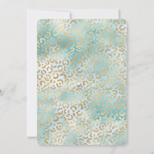 Aqua Gold White Leopard Print Einladung (Rückseite)