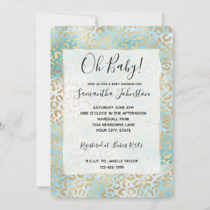 Aqua Gold White Leopard Print Einladung