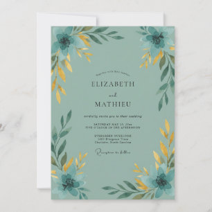 Aqua Golden Blatt Hochzeit Einladung