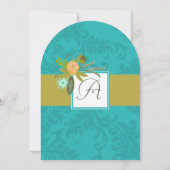 Aqua Golden Limon Chartreuse Damask Einladung (Rückseite)