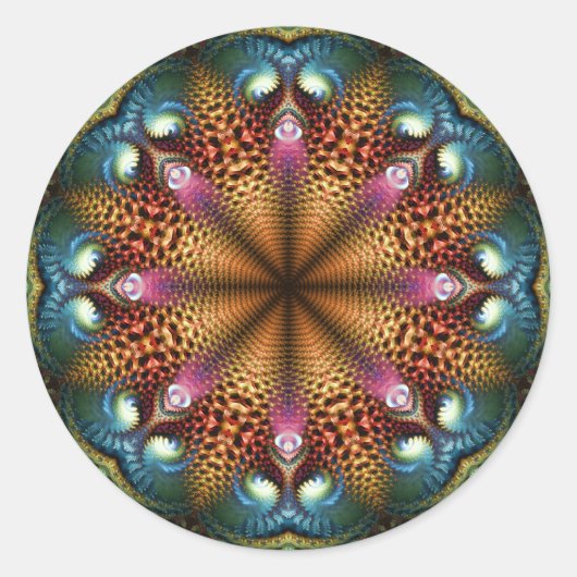 Aqua Golden Mandala Fraktal Star Sticker (Vorderseite)