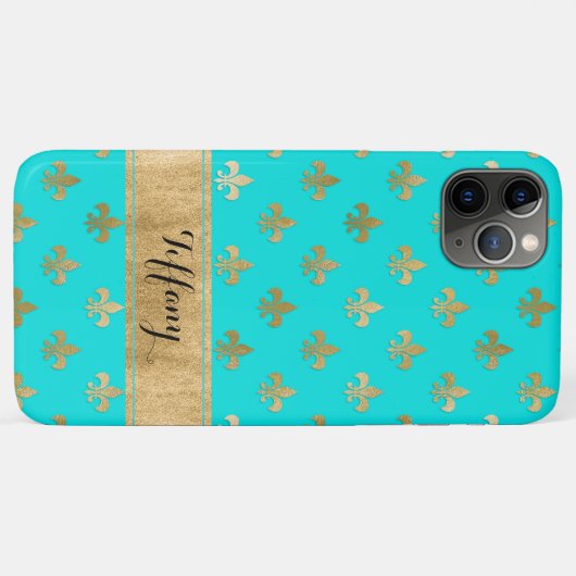 Aqua, Goldfleur-de-lis Case-Mate iPhone Hülle (Rückseite (Horizontal))